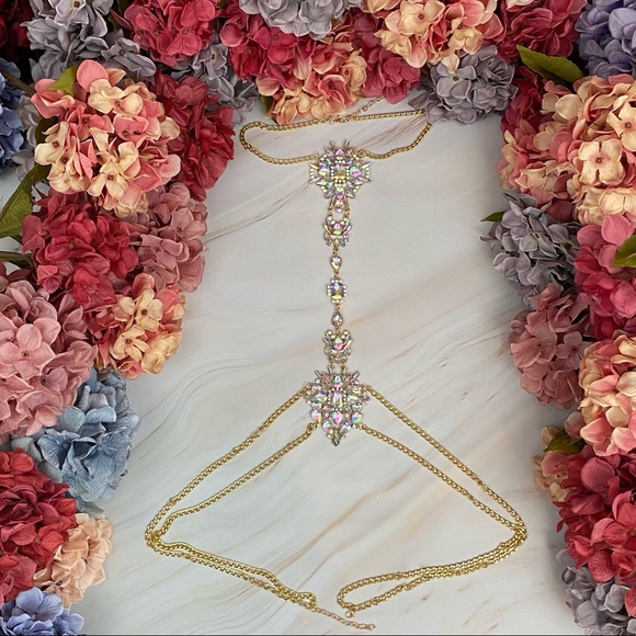 Boho Long Crystal Rhinestone Body Necklace Harness - Picture 15 of 16